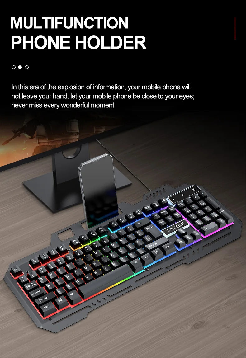 104 Keys Gaming Keyboard and Mouse Combo with RGB Backlit, All-Metal Panel Waterproof Light Up, USB Wired Computer Keyboards Gaming