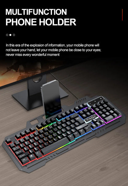 104 Keys Gaming Keyboard and Mouse Combo with RGB Backlit, All-Metal Panel Waterproof Light Up, USB Wired Computer Keyboards Gaming