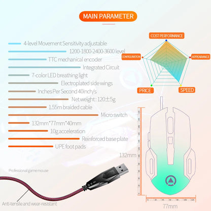 USB Wired Gaming Mouse 6-Button Ergonomic Gaming Mouse with Adjustable DPI, RGB Backlit Optical Gaming Mouse for PC, Laptop & Desktop