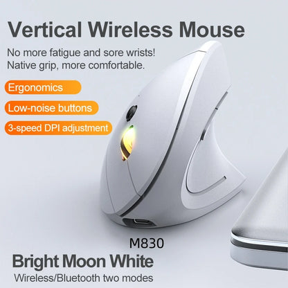 NexusClick Bluetooth Wireless Vertical Mouse, Rechargeable Ergonomic Mouse with 2.4G & Bluetooth, 1600 DPI Adjustable Silent Wireless Mouse for Laptop & PC