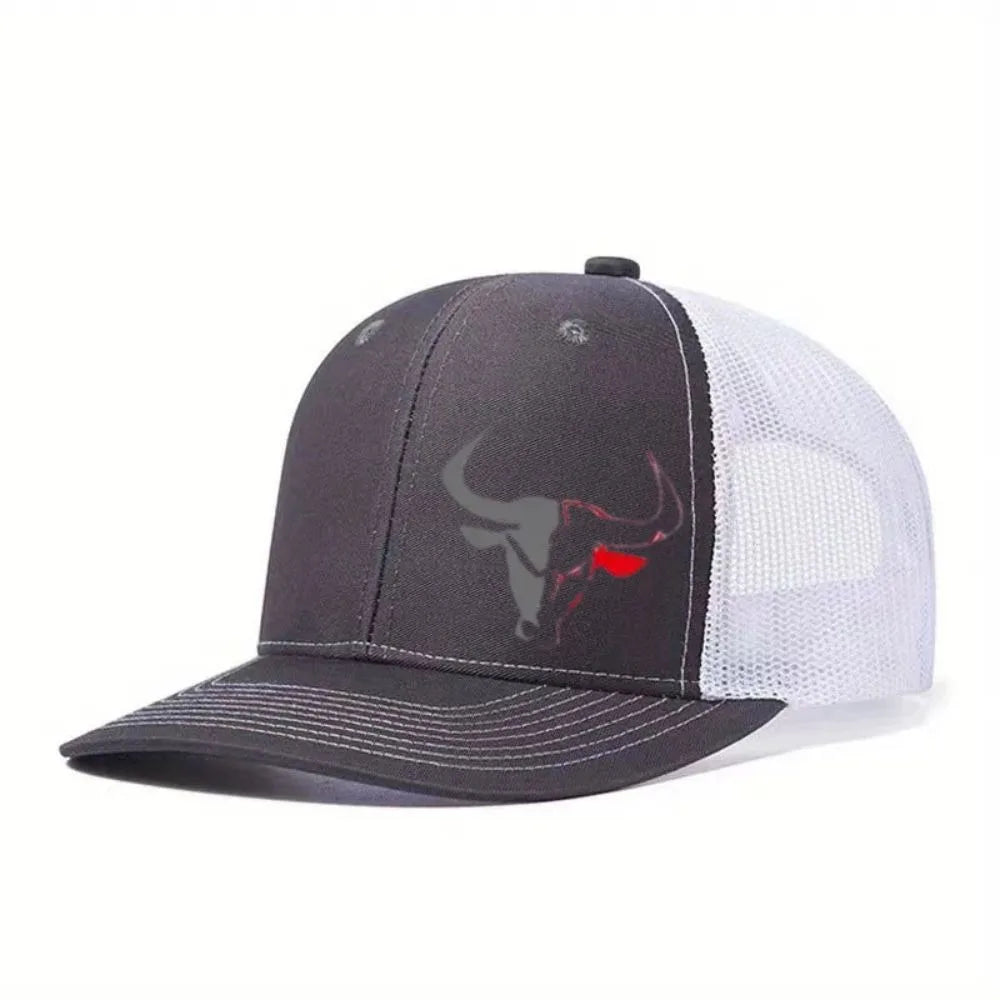 Cappellino da baseball estivo casual con stampa "Bull Head", visiera sportiva hip hop traspirante in rete, cappelli da sole regolabili per uomo e donna