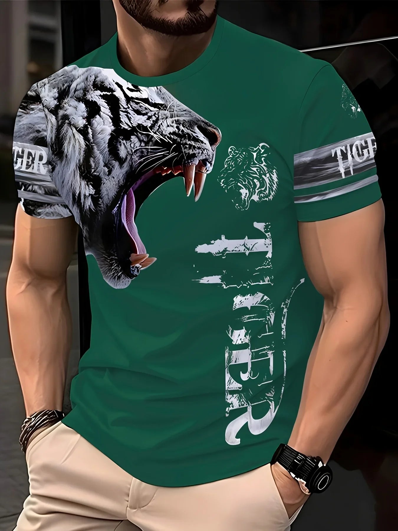 Fashion Men's 3D Eagle Print T-Shirt Black Gold Eagle Graphic Tee Breathable Crew Neck Streetwear Short Sleeve Top for Men