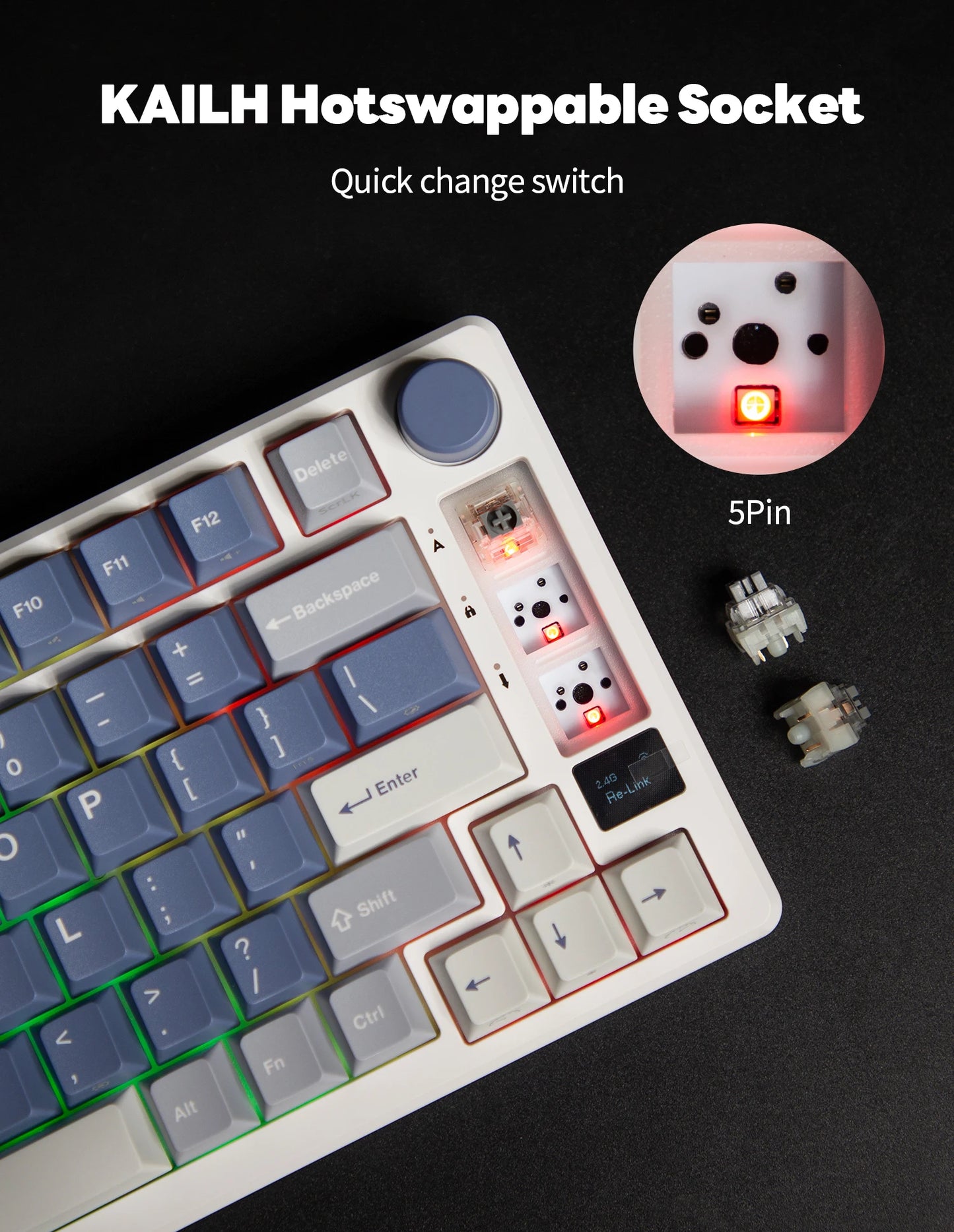 RK ROYAL KLUDGE M75 2.4G Wireless/Bluetooth/USB-C Mechanical Keyboard 81Keys RGB Hot-Swappable Gasket Gamer Keyboard with Screen