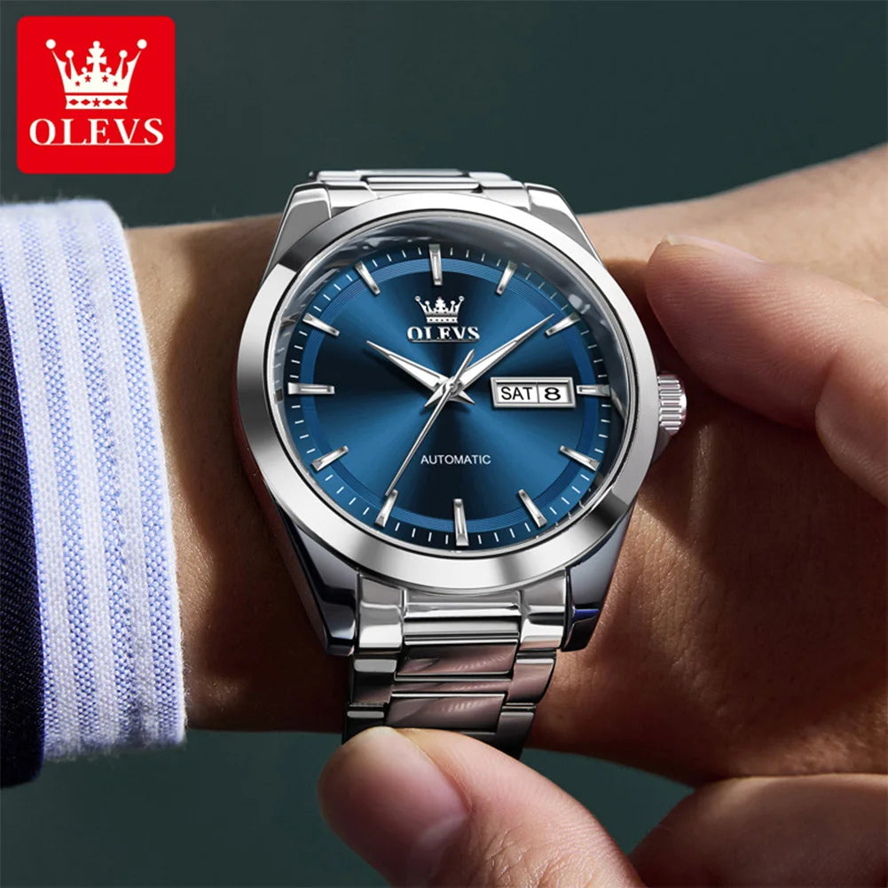 OLEVS Watches Man 7090 Luxury Original Automatic Mechanical Watch Waterproof Large Dial Week Date Watches For Man Gifts New