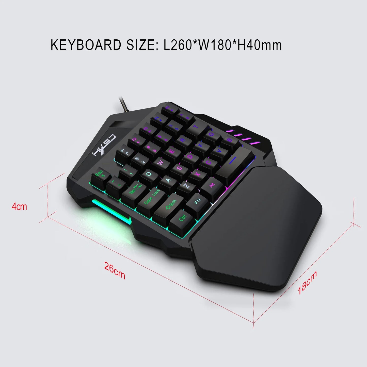 Ergonomic One-Handed Gaming Keyboard, 35-Key Compact Design, RGB Lighting, USB Powered, Thin Film Keys for Enhanced Gaming