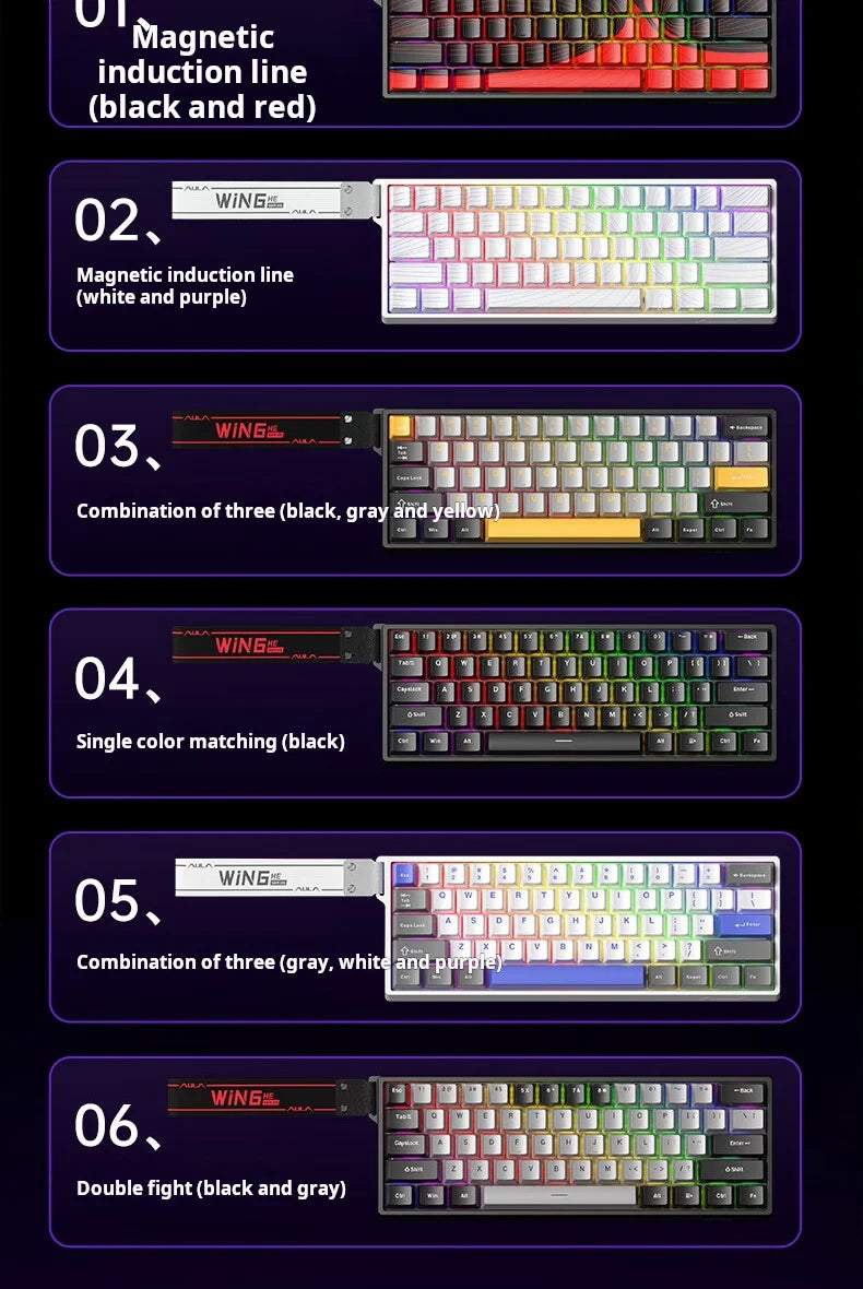 AULA WIN60 HE Magnetic Axis Mechanical Keyboard, 61-Key Wired Gaming Keyboard with Hall Effect Switches, 8K Polling Rate, Hot-Swappable RGB Keyboard for Esports & PC Gaming