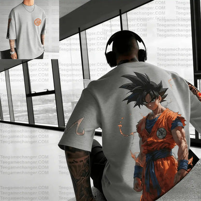 2026 Summer Dragon Ball Battle-Damaged Goku Vintage Anime T-shirt Men's Pure Cotton Casual Loose Sports Daily Top