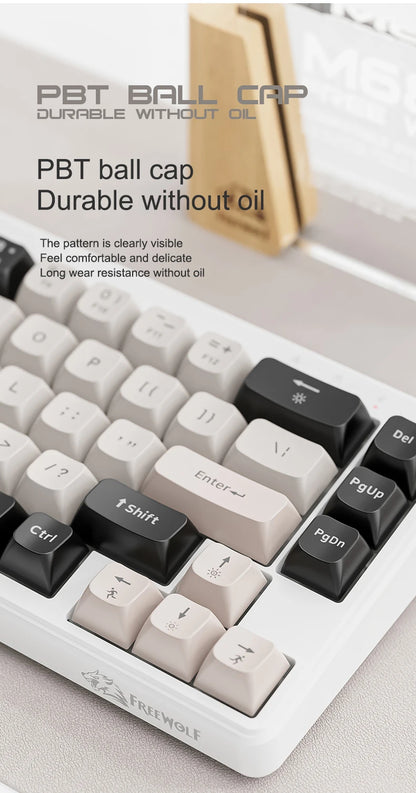 FREEWOLF M68 68 Keys Wireless Keyboard Mouse Combo, PBT RGB Tri-Mode Bluetooth/2.4G/Wired Keyboard, Silent Keyboard Mouse Set