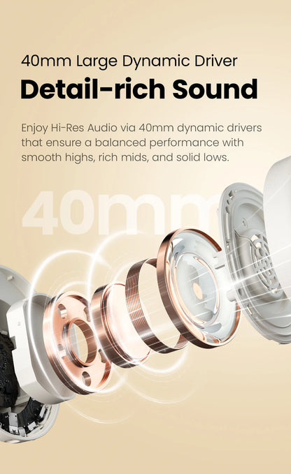 HAYLOU S30 Wireless Bluetooth 5.4 Headphones – 43dB Adaptive Noise Cancelling Over-Ear Headphones, 40mm Driver, 80H Playtime Hi-Res ANC Headset with Microphone