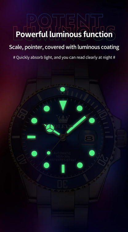 Montre pour homme OLEVS 6650 : montre mécanique automatique classique d'origine pour homme, cadran en zircon, étanche, luminescente, en acier inoxydable