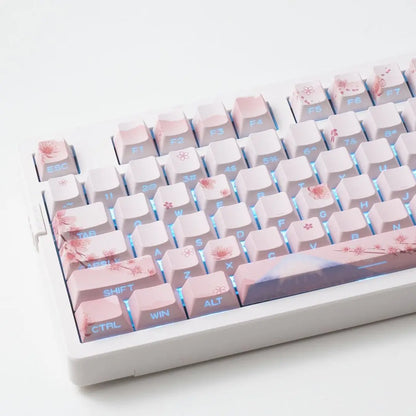 Sakura Pink Side Engraved Keycap Set PBT Translucent 127 Keys for MX Switch 60/84/90/104/108 Mechanical Keyboards
