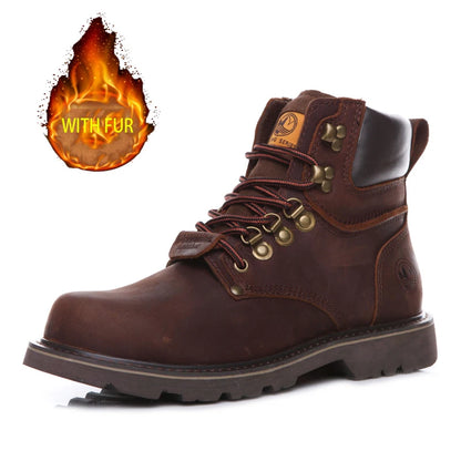 KOWM Scarpe da trekking da uomo in pelle bovina per attività all'aperto, impermeabili, tattiche, scarpe da deserto, stivali da caccia, stivali da neve, sneakers con pelliccia, scarpe da trekking da donna