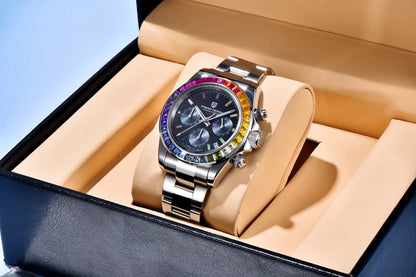 Zegarek męski PAGANI DESIGN – model z kolorowymi tarczami, luksusowy zegarek kwarcowy na rękę, chronograf wyposażony w mechanizm