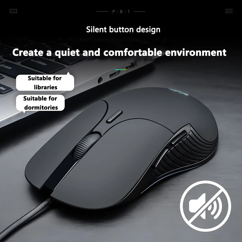 INPHIC B2 trådbunden USB-mus, tyst kontors- och gamingmus för PC och bärbara datorer