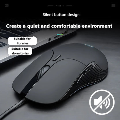 INPHIC B2 trådbunden USB-mus, tyst kontors- och gamingmus för PC och bärbara datorer