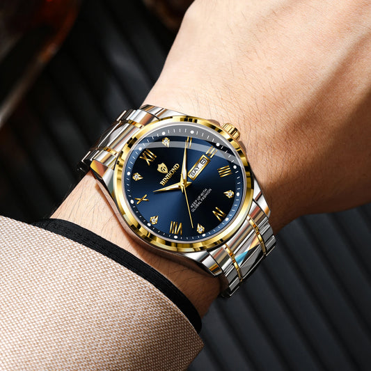 Montre-bracelet à quartz pour homme BINBOND – Style professionnel, luxueuse, lumineuse, robuste et durable, étanche, avec affichage automatique de la date et du jour de la semaine.
