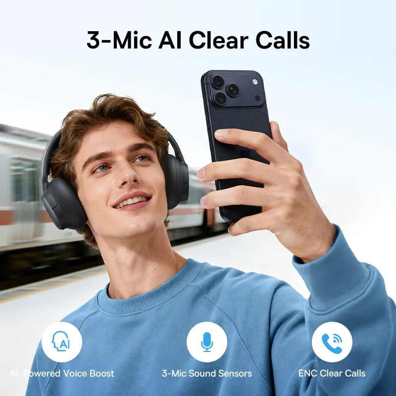 Baseus Bass BH1 NC Lite ANC Wireless Headphones Bluetooth 6.0 Noise Cancelling Headset 80H Battery Over Ear Earphones