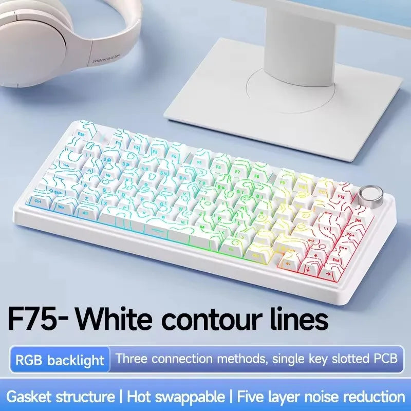 AULA F75/F75 MAX Gaming Mechanical Keyboard 2.4G Wireless/BT/Wired Keyboard 75% 81 Key Hot-Swap RGB Contour Line Office Keyboard