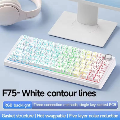 AULA F75/F75 MAX Gaming Mechanical Keyboard 2.4G Wireless/BT/Wired Keyboard 75% 81 Key Hot-Swap RGB Contour Line Office Keyboard