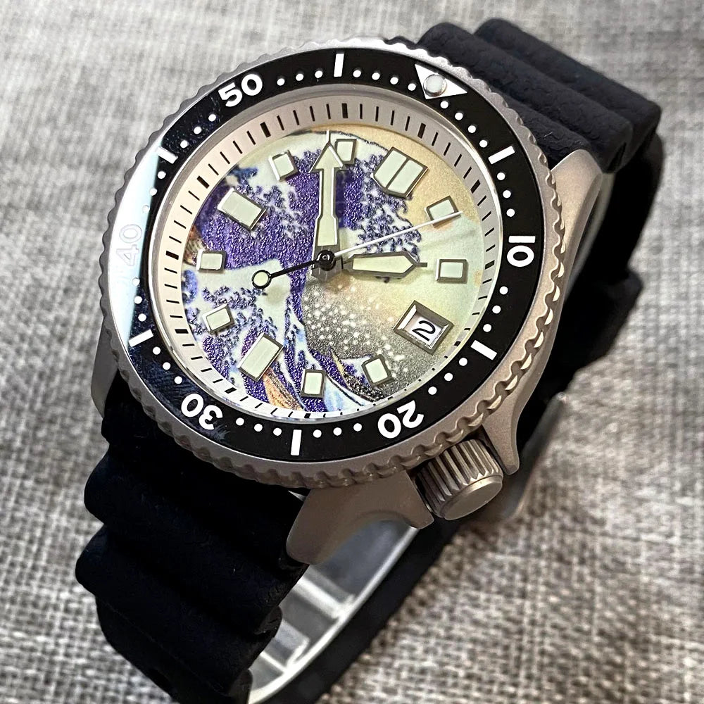 Titanium Diver NH35A Black Automatic 200M Men Watch Sapphire Glass 3.8 o'clock Date Rubber Black Ceramic Bezel