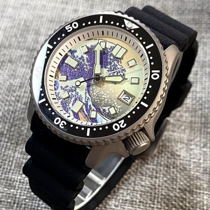 Titanium Diver NH35A Black Automatic 200M Men Watch Sapphire Glass 3.8 o'clock Date Rubber Black Ceramic Bezel