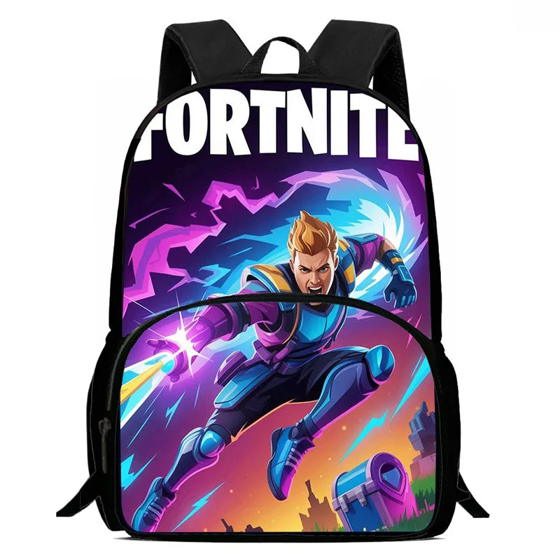 15 Inch Fortnite Cartoon Backpack Unisex for Boys Girls with Front Pocket Lightweight Student School Bookbag Large Capacity