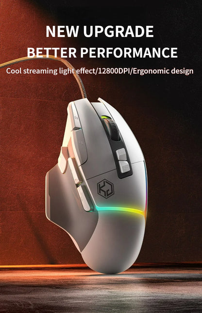 Xundler GK502 Wired Gaming Mouse RGB Lights, 12800 DPI Ergonomic Wired Gaming Mouse with 10 Programmable Macro Buttons for PC Gamers
