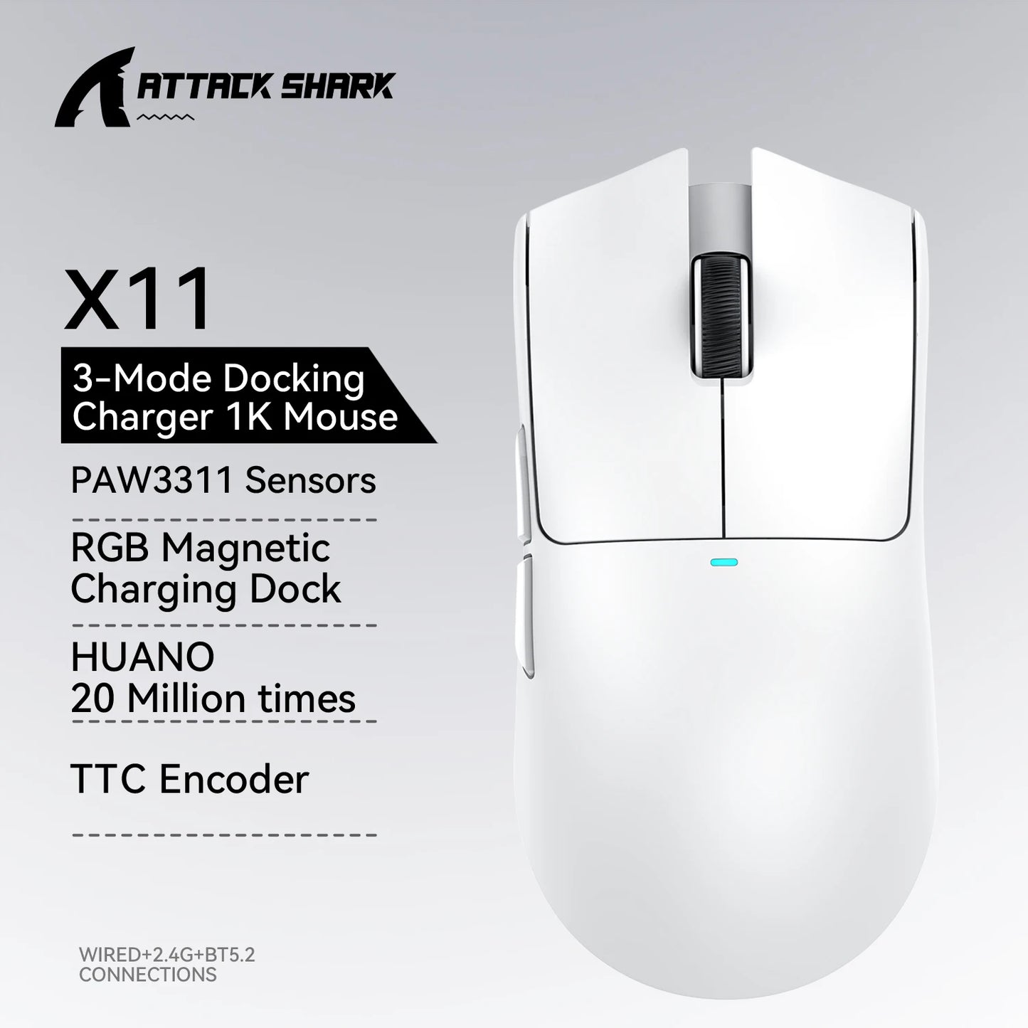 ATTACK SHARK X11 SE Wireless Gaming Mouse 22000 DPI, PixArt PAW3311 Sensor, Tri-Mode Bluetooth, 2.4G & Wired, Lightweight RGB Gaming Mouse