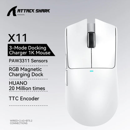 ATTACK SHARK X11 SE Wireless Gaming Mouse 22000 DPI, PixArt PAW3311 Sensor, Tri-Mode Bluetooth, 2.4G & Wired, Lightweight RGB Gaming Mouse