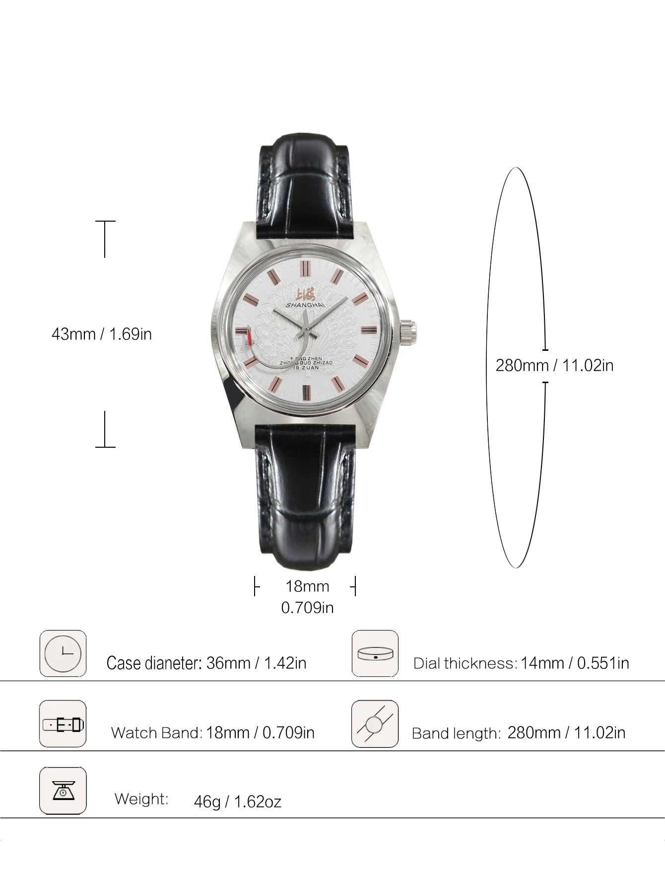 Shanghai 36MM Hand-Wind Mechanical Watch 7120 Waterproof china Watch for Men wholesale