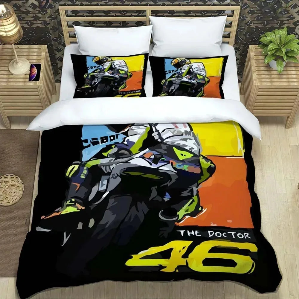 Motorcycle Fleet VR-46 Pattern Quilt Cover With Pillowcases Microfiber 3D Digital Printed Bedding Set Twin Full Queen King