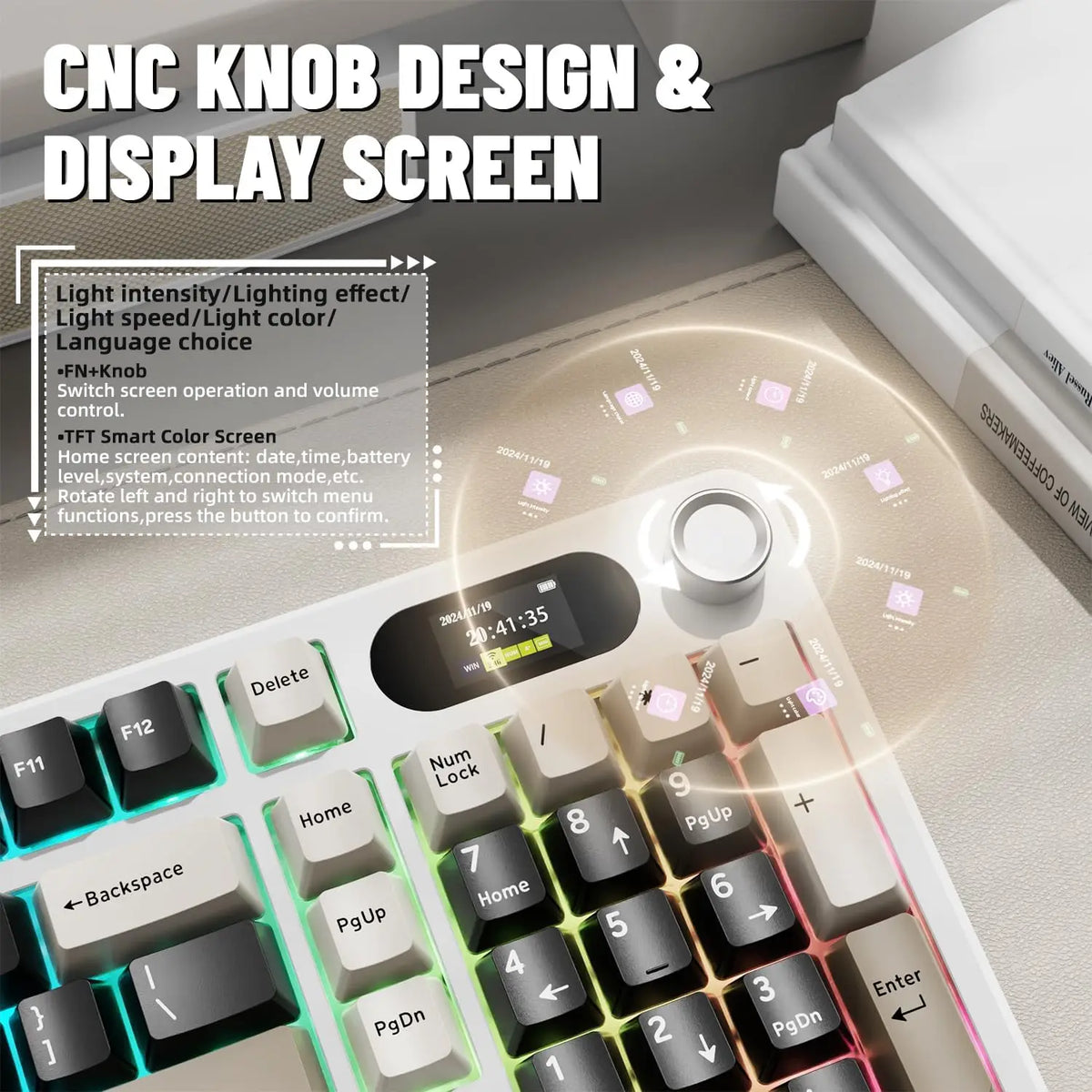 ATTACK SHARK X98Pro Wireless Mechanical Keyboard with Screen & Knob, Tri-Mode Hot Swappable RGB Mechanical Keyboard, Gasket Mounted Gaming Keyboard for PC, Mac & Laptop