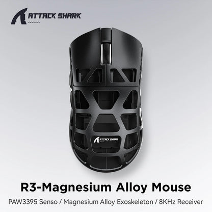 ATTACK SHARK R3 8KHz -magnesiumseoshiiri, PixArt PAW3395 -sensori, jopa 26000 DPI, 2.4G/BT/langallinen, 46g erittäin kevyt, PC/Mac-käyttöön