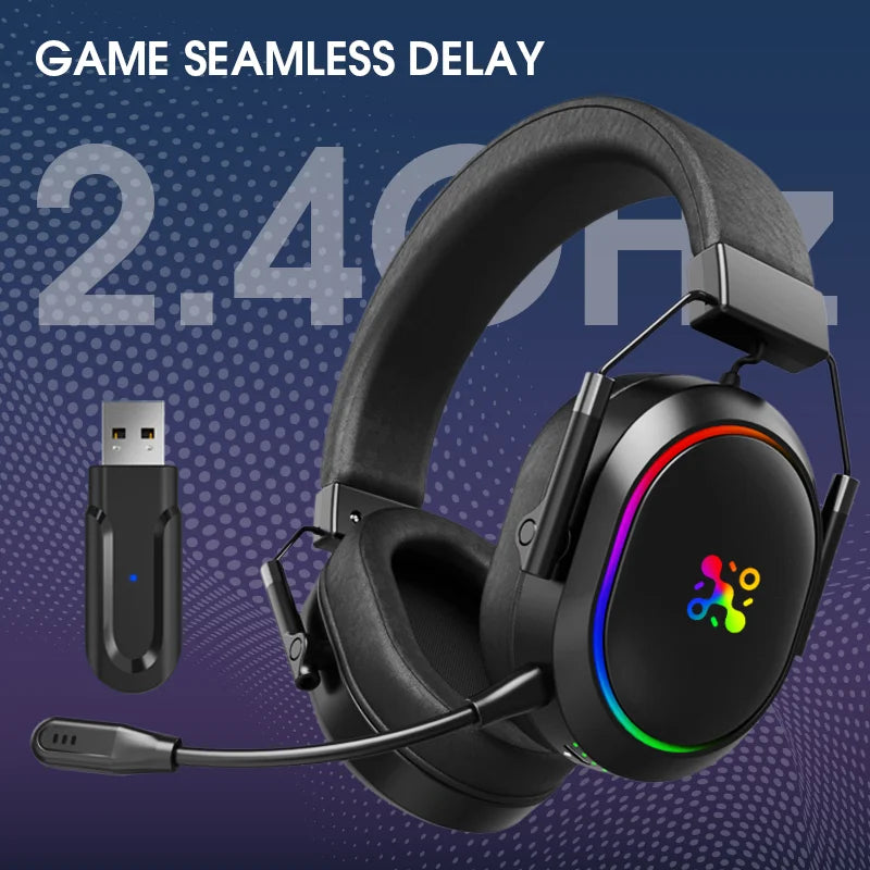 LDON Wireless Gaming Headset PS5 PS4 Bluetooth 2.4GHz Headphones 3D Surround Sound Noise Cancelling Mic Low Latency