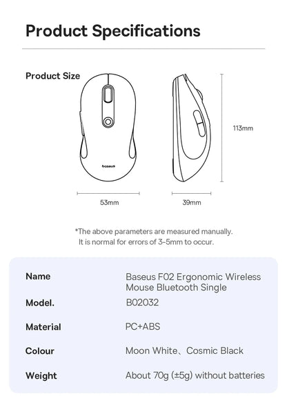 Baseus Wireless Mouse Bluetooth 5.3 Ergonomic Silent Mouse, 2.4GHz Rechargeable Office Mouse with 7 Buttons, Adjustable DPI for Laptop, MacBook, PC & Tablet