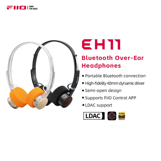 Auriculares Bluetooth On-Ear FIIO EH11 – Diadema inalámbrica Hi-Res LDAC con graves, batería de 30H, conexión a dos dispositivos y diseño retro ligero