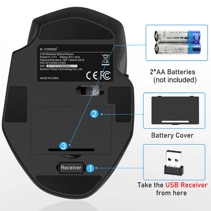 E-YOOSO 2.4G Wireless Ergonomic Mouse, 4800 DPI Optical Wireless Mouse with USB Receiver, Portable Computer Mouse for PC, Laptop & Office