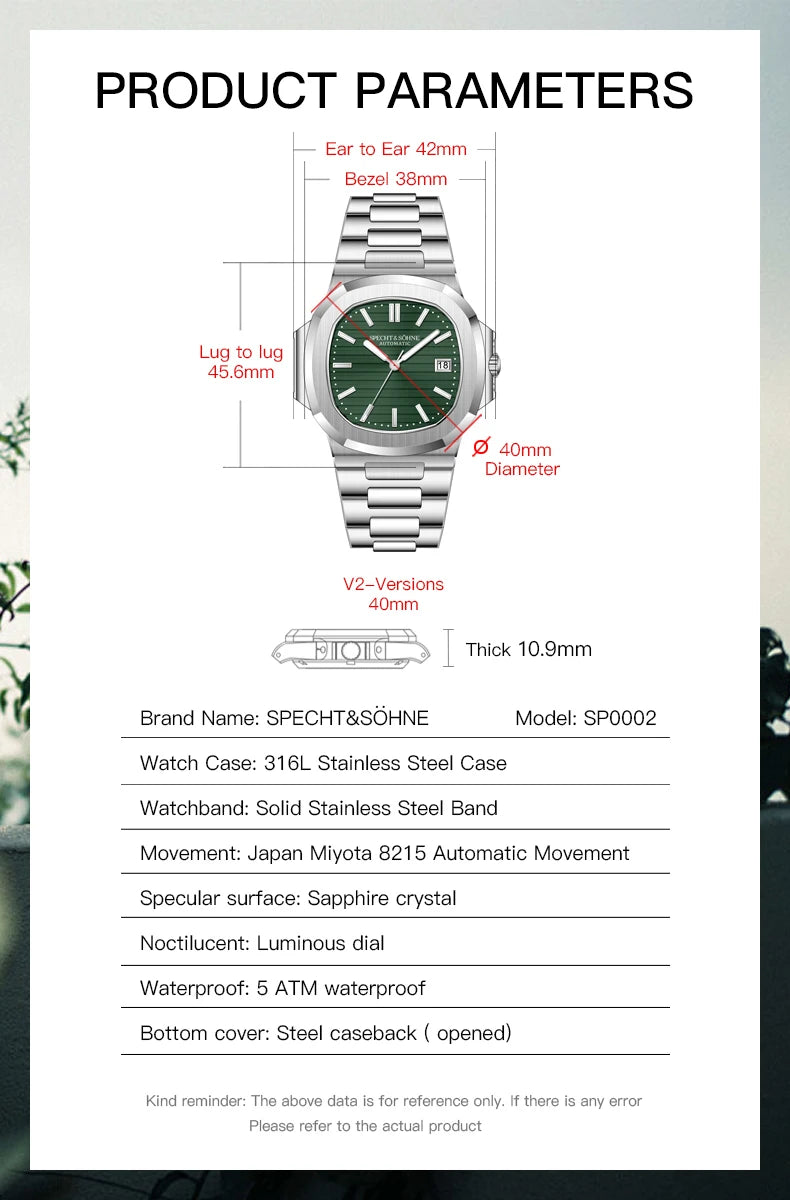 Specht & Söhne New Arrivals Fashion Automatic Mechanical Watches For Men Luminous Dial 42MM Steel Waterproof Classic 5711 Watch