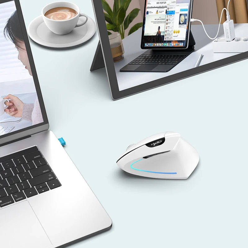 Rechargeable Bluetooth Vertical Mouse Dual-Mode Wireless Silent Gaming Mouse for Windows, Mac OS & Laptop, Ergonomic 2400 DPI Computer Mouse