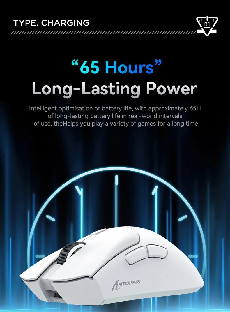 Attack Shark R1 Wireless Gaming Mouse, Tri-Mode Bluetooth Gaming Mouse with PAW3311 Sensor, 18000 DPI, 1000Hz Polling Rate, Rechargeable Ergonomic Gaming Mouse