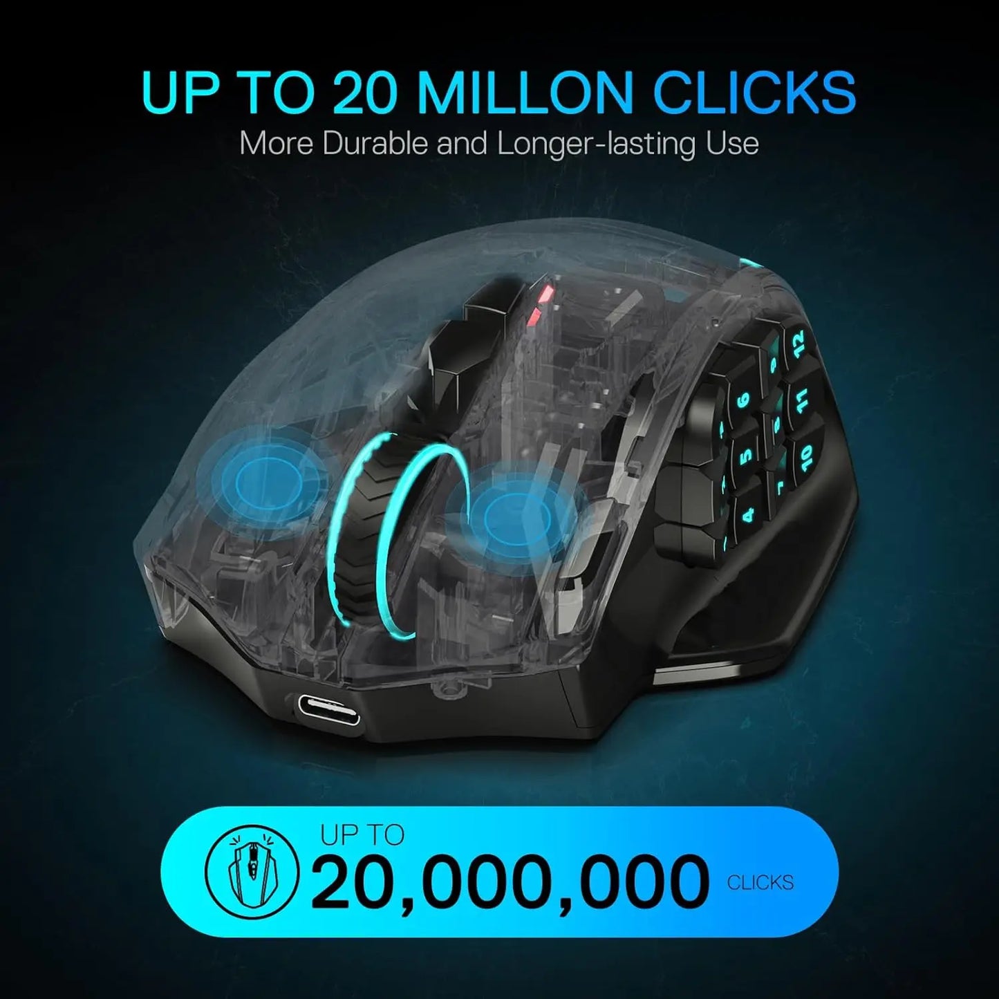 Redragon M913 MAX langaton MMO-optinen pelihiiri, 26000 DPI, 16 ohjelmoitavaa painiketta