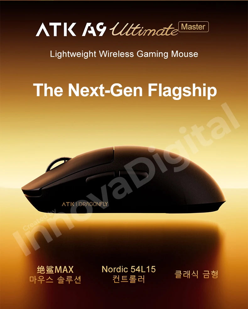 ATK Dragonfly A9 Ultimate безжична геймърска мишка A9 Air PAW3950, ултралека ергономична e-sports мишка за FPS геймъри, CSGO A9 Ultra