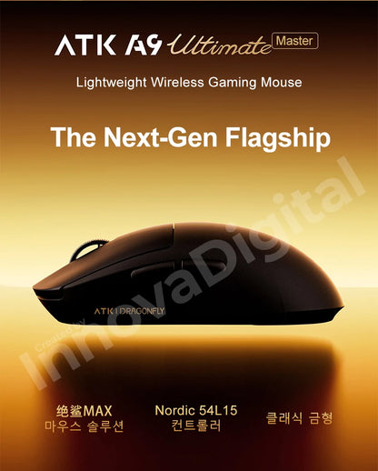 ATK Dragonfly A9 Ultimate vezeték nélküli gaming egér A9 Air PAW3950, ultrakönnyű ergonomikus e-sport gamer FPS egér CSGO-hoz A9 Ultra