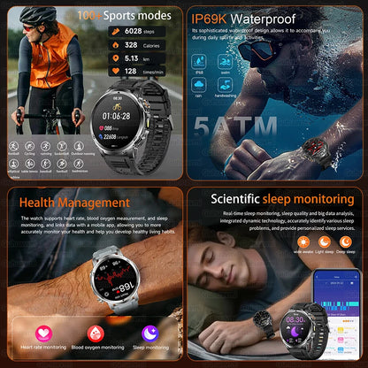 2026 New Military Outdoor Smart Watch 1.85‘’ AMOLED 1000mAh Large Battery 5ATM Waterproof Voice Call Sports Men Fitness Bracel