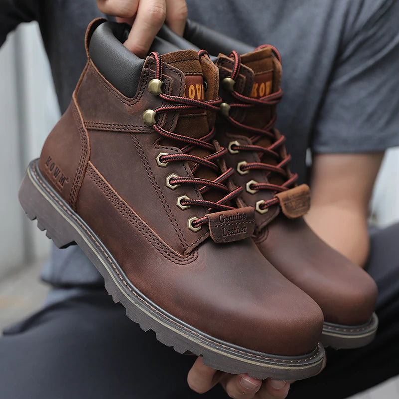 KOWM Scarpe da trekking da uomo in pelle bovina per attività all'aperto, impermeabili, tattiche, scarpe da deserto, stivali da caccia, stivali da neve, sneakers con pelliccia, scarpe da trekking da donna