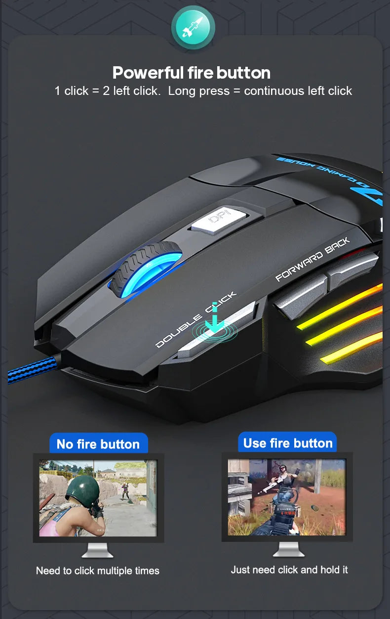 IMICE X7 Optical Gaming Mouse, Wired RGB Gaming Mouse with Adjustable DPI, Ergonomic Anti-Slip USB Gaming Mouse for PC, Laptop & Desktop