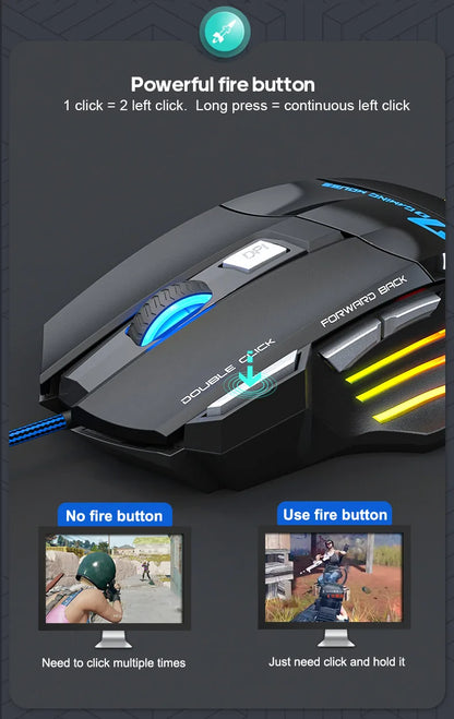IMICE X7 Optical Gaming Mouse, Wired RGB Gaming Mouse with Adjustable DPI, Ergonomic Anti-Slip USB Gaming Mouse for PC, Laptop & Desktop