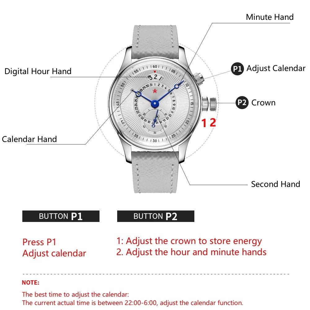 Red Star 40mm Premium Men's Watch with Seagull ST1716 Movement 3ATM Waterproof Calendar Automatic Mechanical Watch for Men