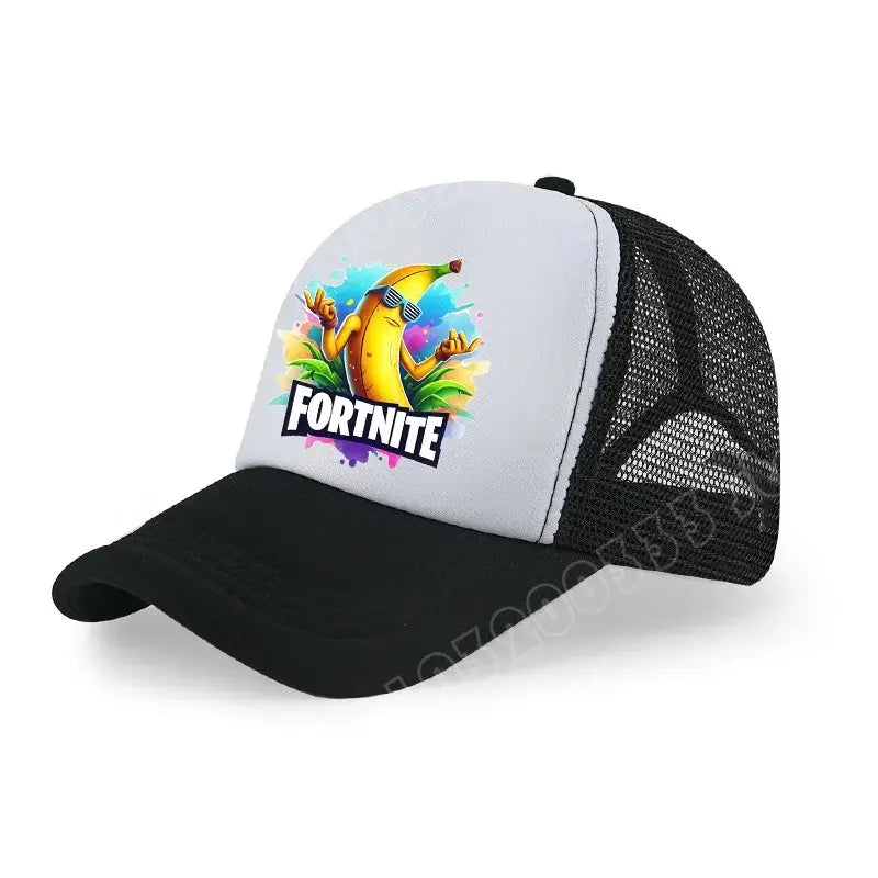Детска бейзболна шапка Fortnite с принт в анимационен игрови стил, лятна дишаща мрежеста шапка с регулируема козирка, подарък за детски рожден ден