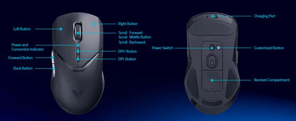 Rapoo VT9PRO Wireless Gaming Mouse PAW3398 26000 DPI Lightweight Programmable Ergonomic Gaming Mouse with Type-C Rechargeable Dual Mode